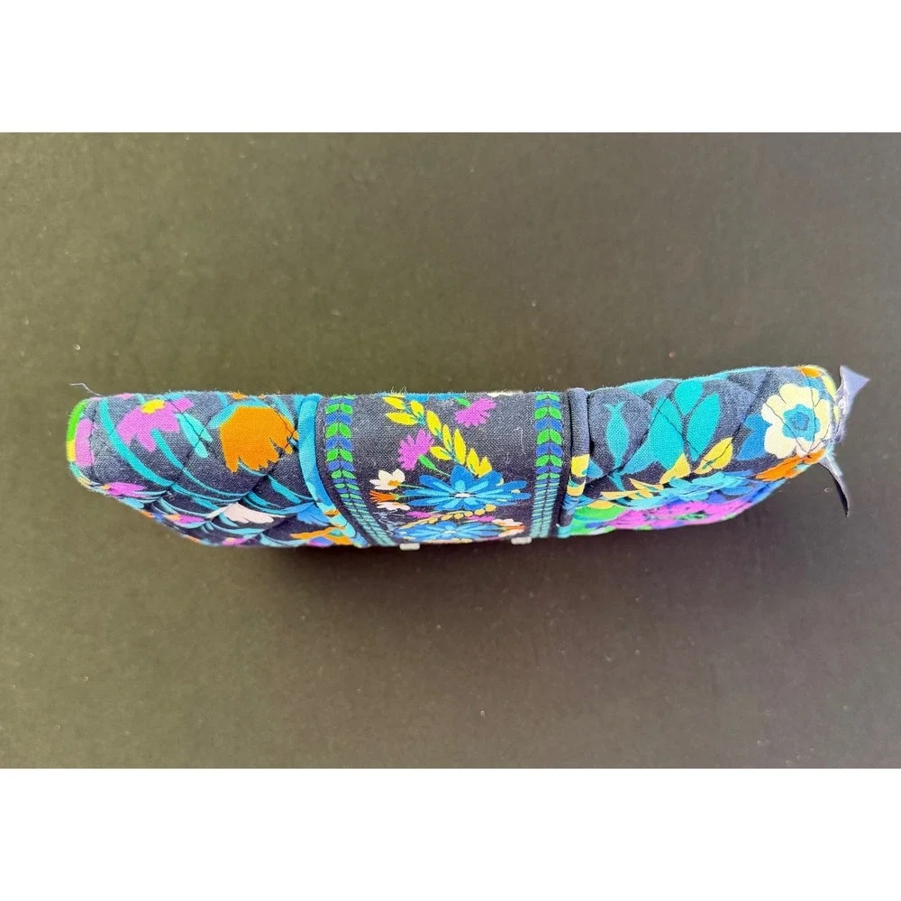 Vera Bradley Floral Quilted Cotton Zip Around Wallet Midnight Blue Purple Boho